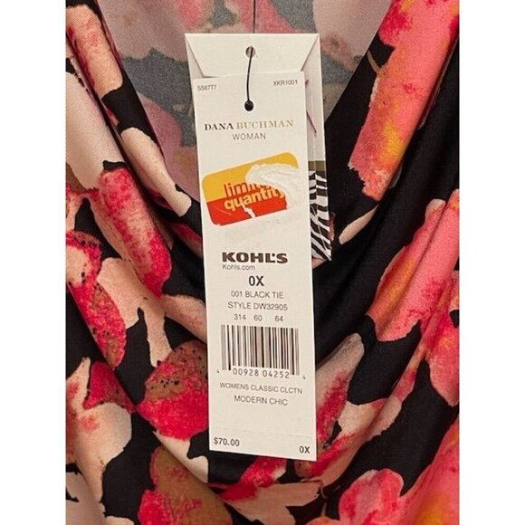 Dana Buchman Black Tie With Pink‎ Floral Dress OX Polyester & Spandex - Picture 11 of 13